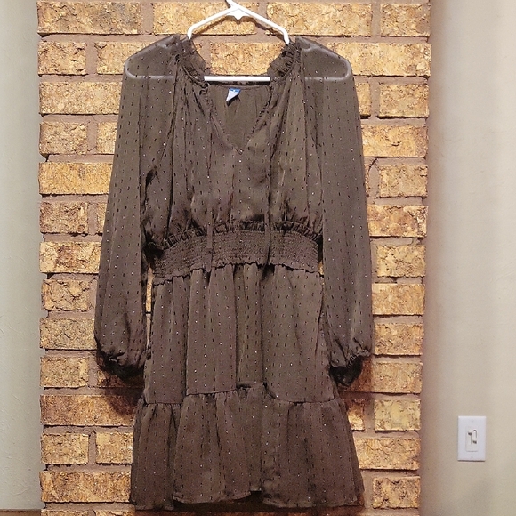 Old Navy Dresses & Skirts - Old Navy Waist Defined Shine Mini Brown Shine Dress Size Medium Petite